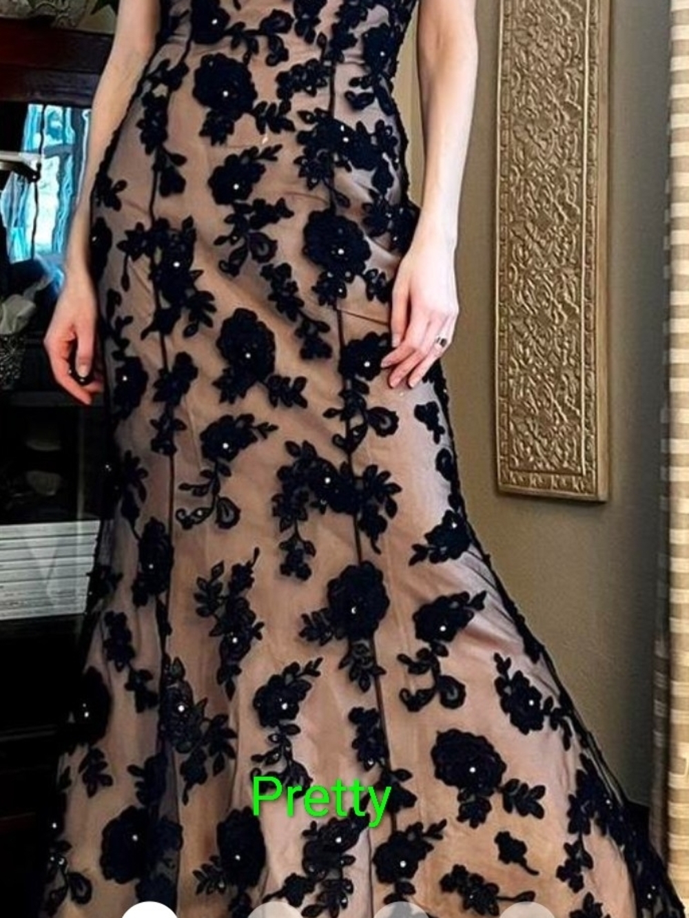 Jovani Black Appliqué Floral Tulle Gown